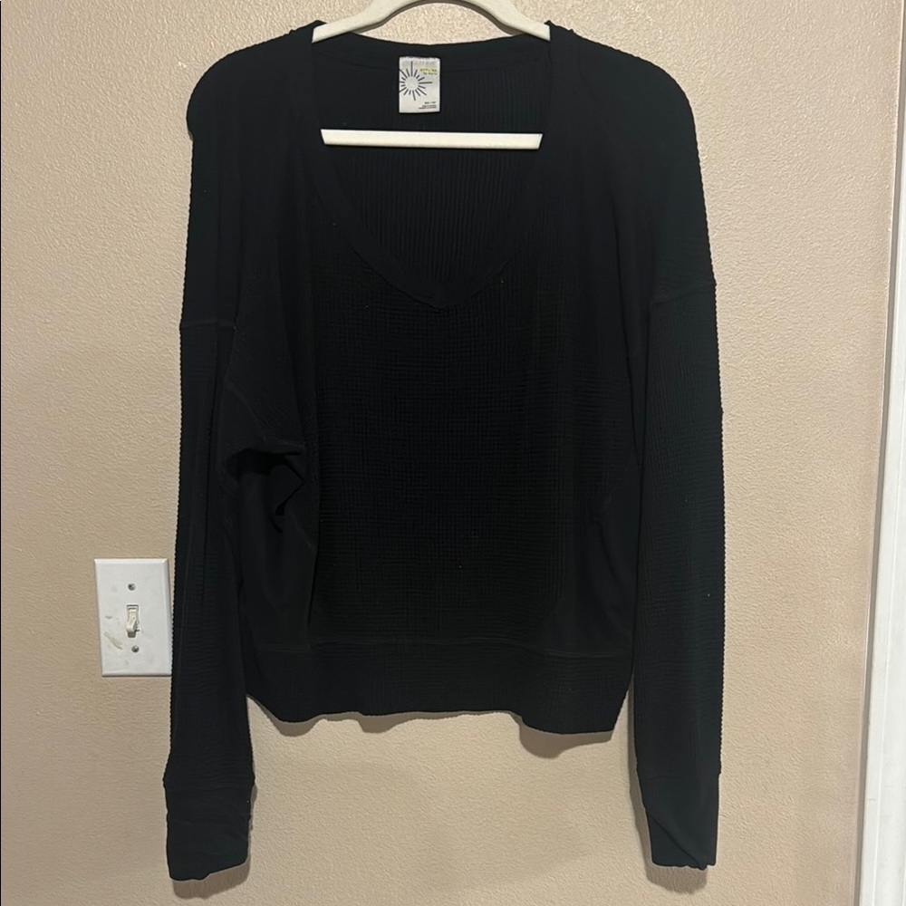 Black Waffle V-Neck Women's Top
